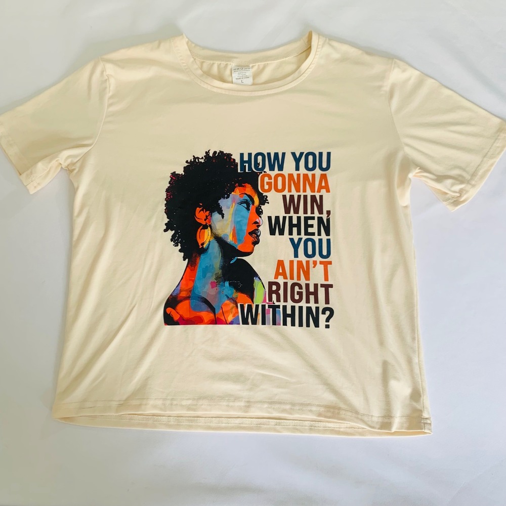 Lauryn Hill Graphic Tee Women L Cream Music Lyric Empowerment Neo Soul Black Art